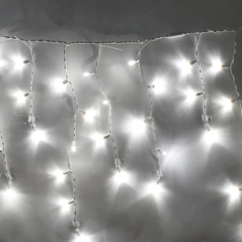 100-Bulb Pure White 5mm LED Icicle Lights – White Wire