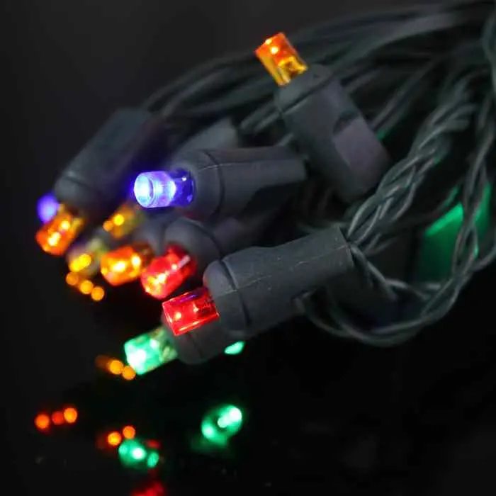 20-Light 5mm Multicolor LED Battery-Powered String Lights — Green Wire