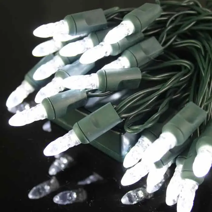 20-Light Battery-Powered M5 Pure White LED Mini Lights – Green Wire