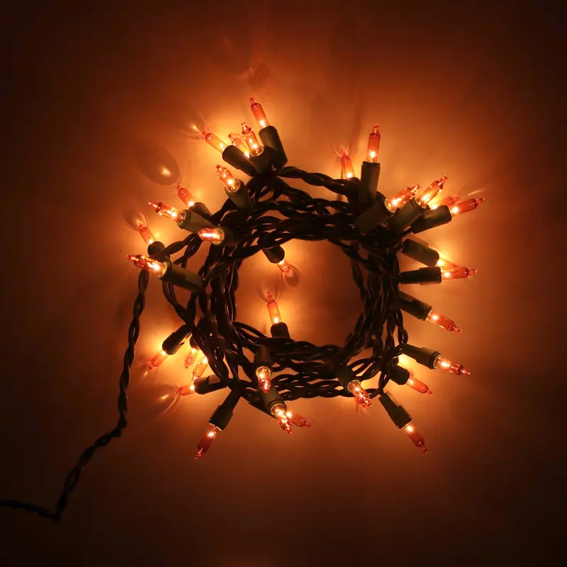 35-Bulb Orange Glass Craft Lights — Green Cord