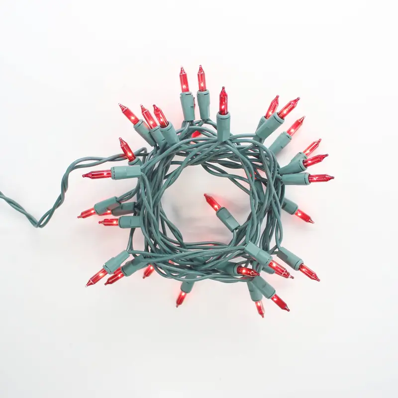 35-Bulb Red Glass Craft Lights — Green Cord