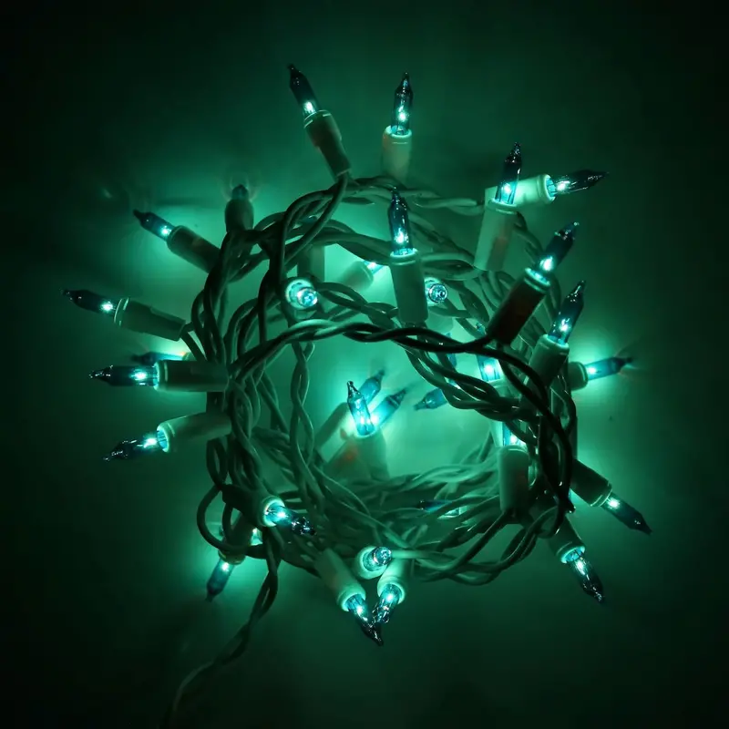 35-Bulb Teal Glass Craft Lights — White Wire