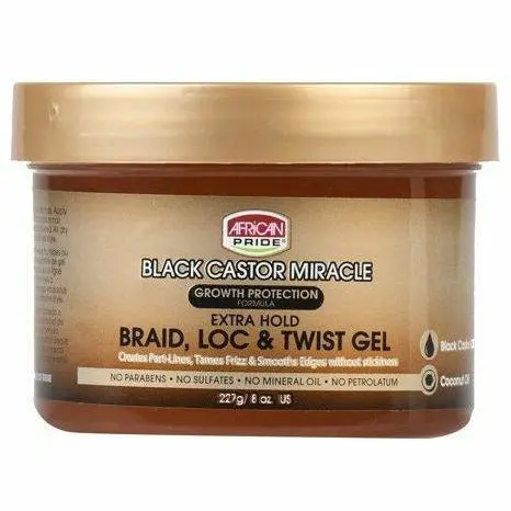 African Pride Black Castor Extra-Hold Braid & Twist Gel – 8 oz Flexible, Flaking-Free Definition