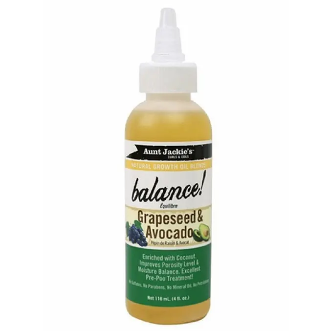 Aunt Jackie’s Balance Grapeseed & Avocado Oil Blend – 4 oz Lightweight Scalp & Hair Oil