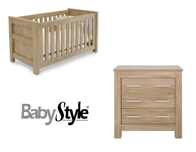 Baby Style Bordeaux 2-Piece Oak Nursery Set with Complimentary Cot Bed Mattress
