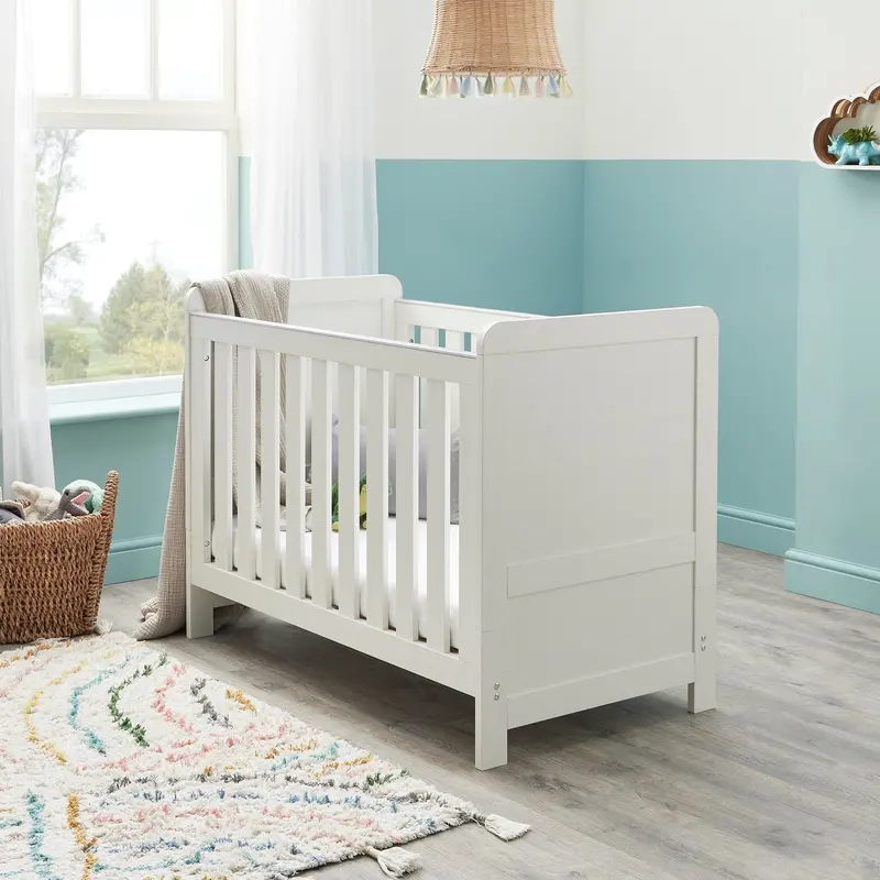 Babymore Caro Mini Cot Bed in Whitewash Finish