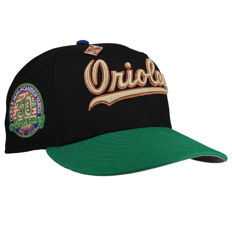 Baltimore Orioles 30th Anniversary Metallic Black-Green Script 59Fifty Fitted Cap
