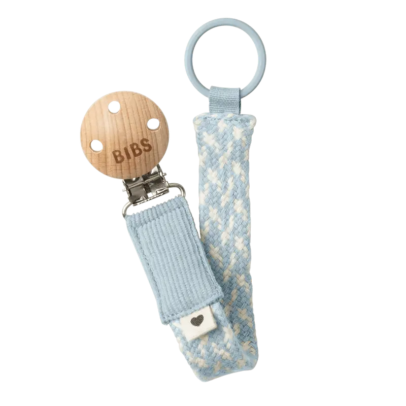 BIBS Braided Pacifier Clip in Baby Blue & Ivory – Soft-Tone Baby Essential