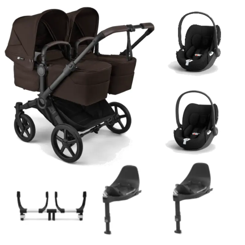 Bugaboo Donkey 6 Twin Travel System with Cloud T Carrycots – Cocoa Brown