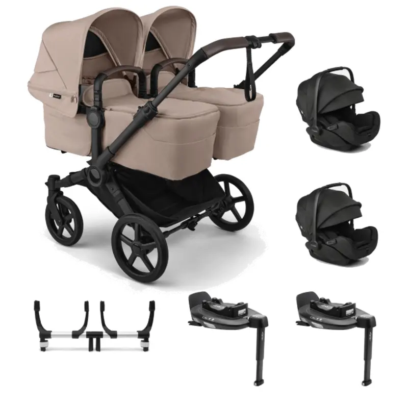 Bugaboo Donkey 6 Twin Travel System with Otter by Nuna Car Seats – Desert Taupe