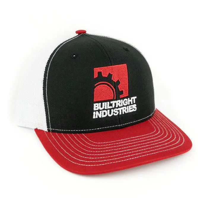 BuiltRight Industries Gearbox Logo Hat – Patriotic Red, White & Black Design