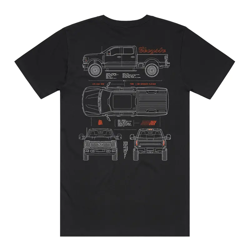 F350 Tech Spec Crewneck T-Shirt – Functional Design for Truck Lovers