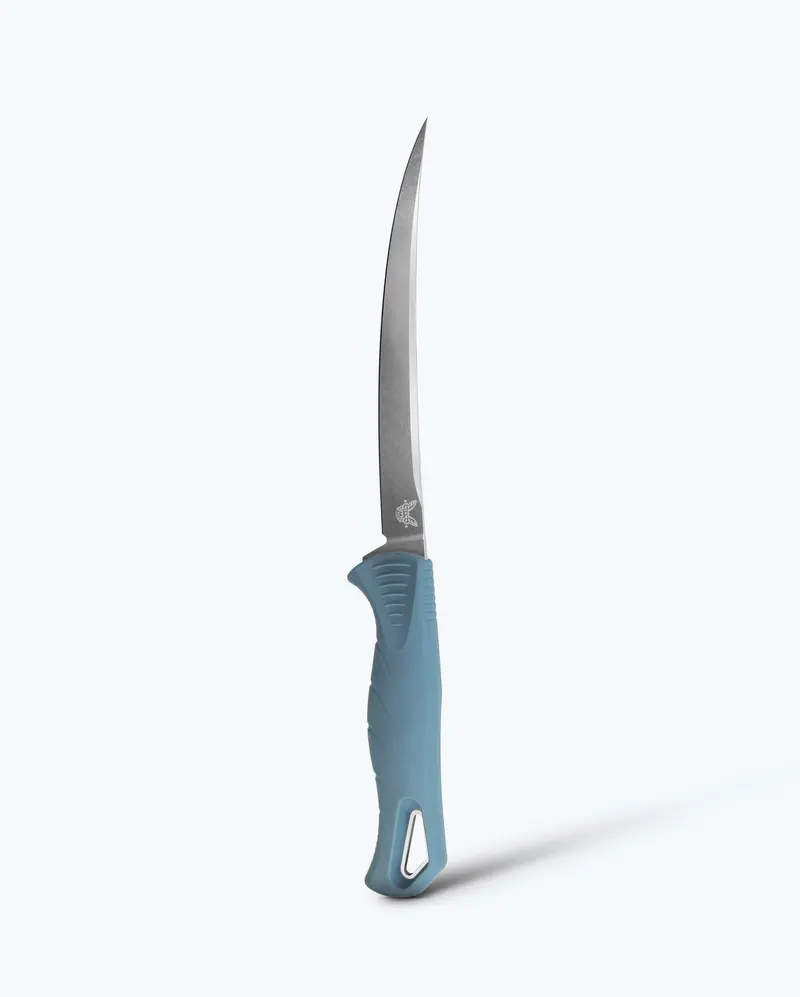 Fishcrafter Knife – Depth Blue Santoprene Grip, 5″ Trailing Point