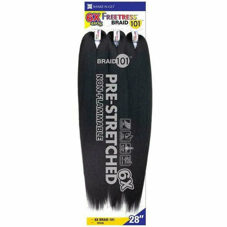 FreeTress 6X Braid 101 – 28″ Pre-Stretched Braiding Hair for Durable Cornrows & Box Braids