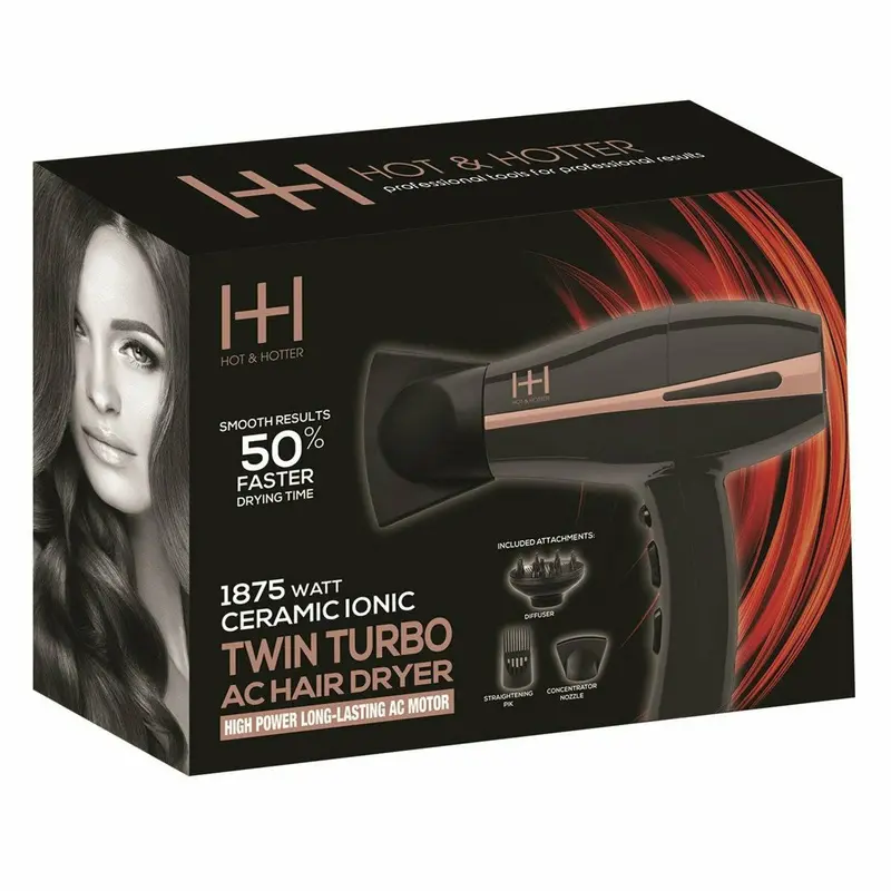 Hot & Hotter Twin Turbo AC Motor Hair Dryer – High-Power Professional Blow Dryer