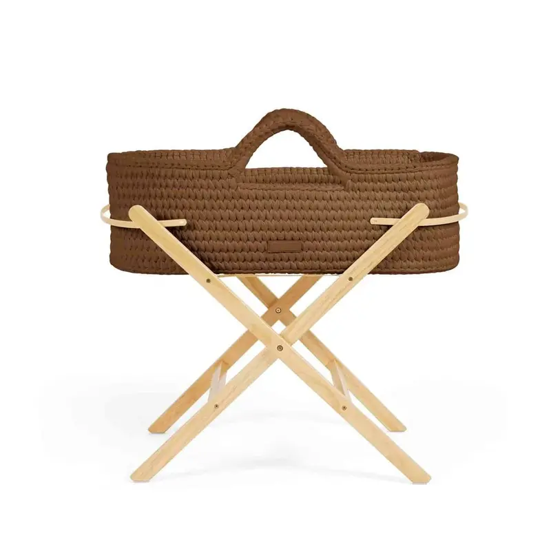 Ickle Bubba Nova Handwoven Moses Basket with Stand in Mocha and Pine