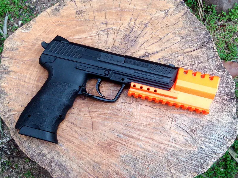 J.W. 11-Slot Frame-Mounted Compensator for HK45 CO2 Air Pistol – LARP & Cosplay Enhancement