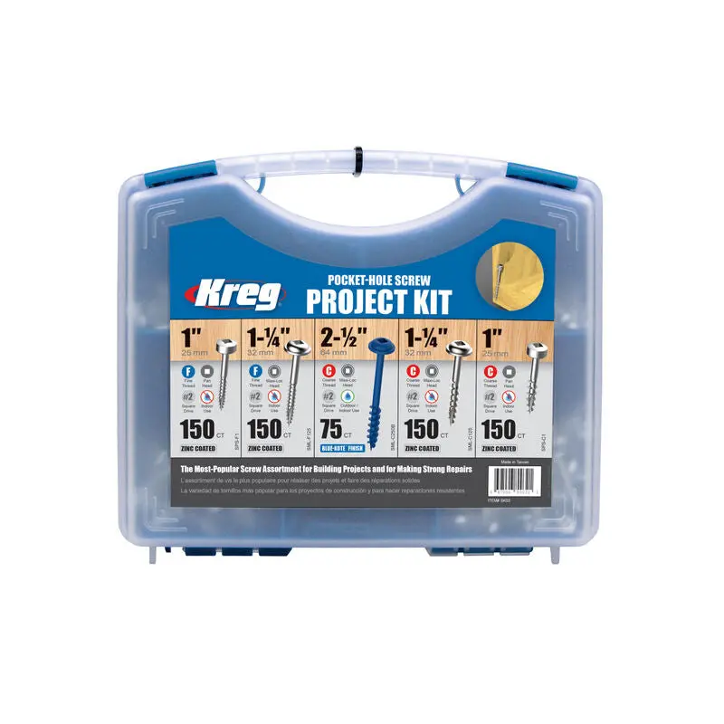 Kreg All-Purpose Pocket-Hole Screw Project Kit – Assorted Lengths & Coatings