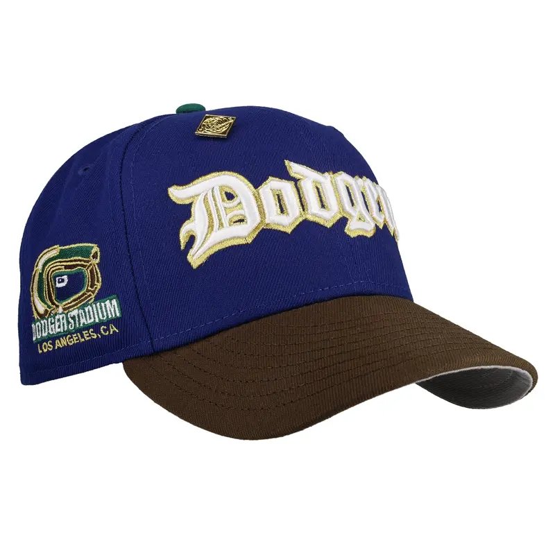 Los Angeles Dodgers Dodger Stadium Script in Blue & Brown 59Fifty Fitted Cap