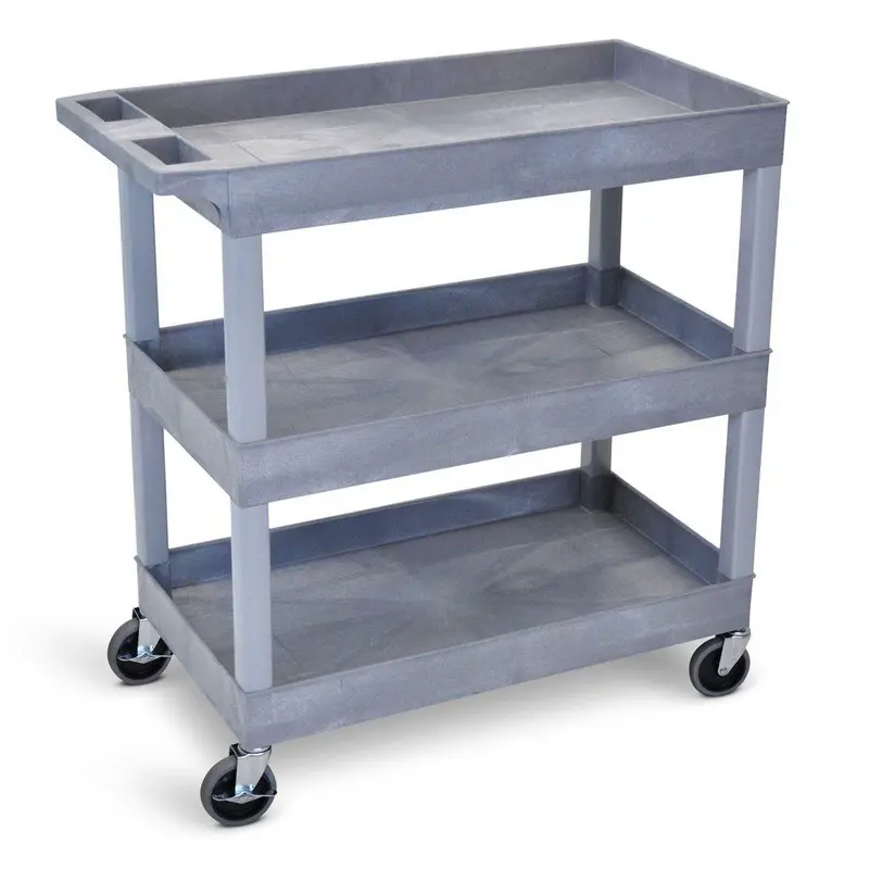 LUXOR EC111HD-G Heavy-Duty Tub Cart – Triple-Shelf Stainless Steel Utility Cart