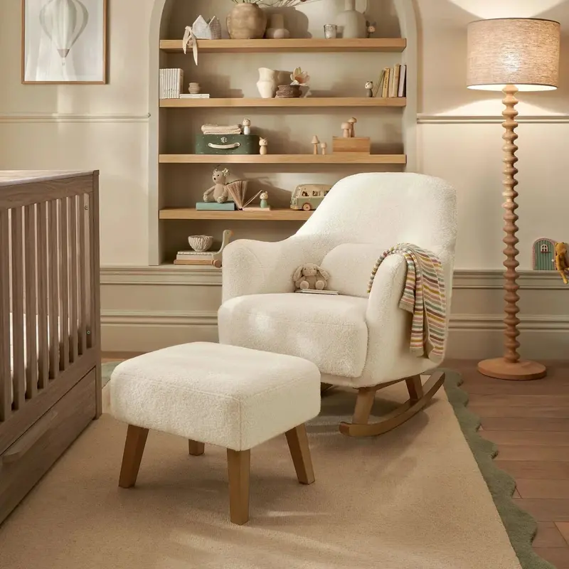 Mamas & Papas Penrose Nursing Chair + Matching Stool – Off-White Bouclé