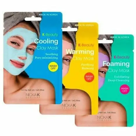 Nicka K K-Beauty Clay Mask Set – 0.35 oz Detoxifying Mini Treatments