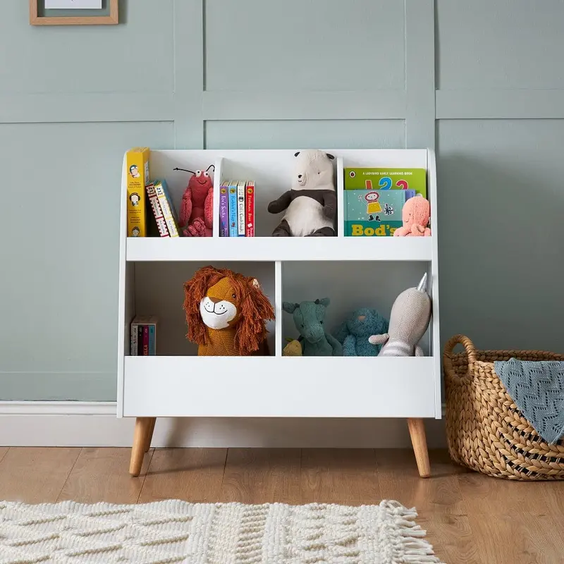 OBaby Maya Toy Storage Unit – White and Natural Wood Accents