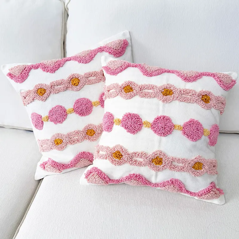 Pink Boho Pillow Covers – Set of Two Decorative Throw Cushion Covers