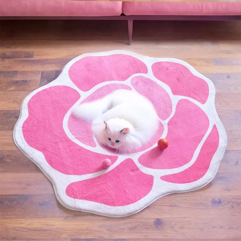 Rose-Shaped Round Area Rug – Floral Patterned Soft Carpet for Bedrooms or Living Spaces