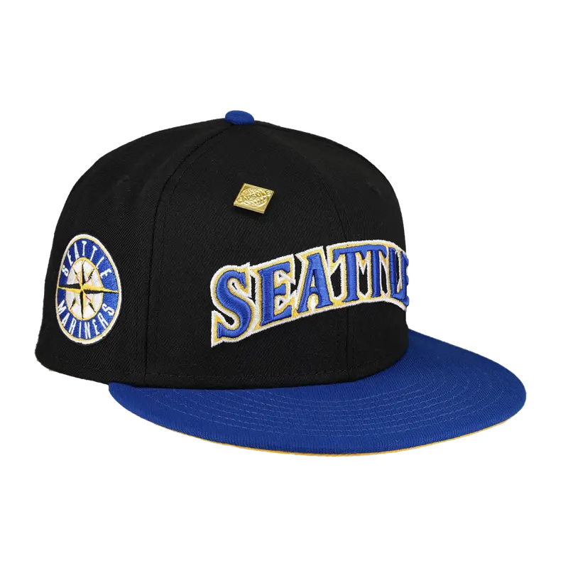 Seattle Mariners Script Compass Logo Black 59Fifty Fitted Cap