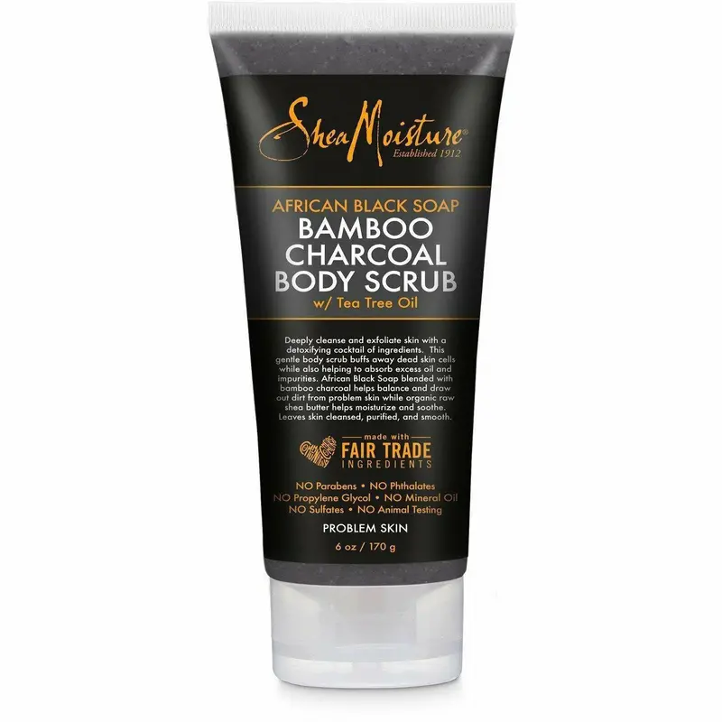 Shea Moisture Bamboo Charcoal & African Black Soap Body Scrub – Exfoliating Cleanser, 6 oz