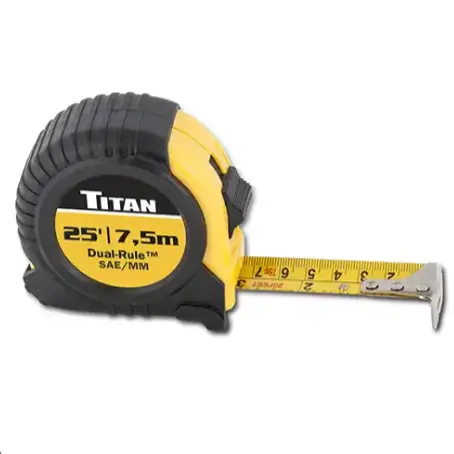 Titan Tools 10907 Dual-Rule Measuring Tape — 25-Foot (7.5m) SAE/Metric Dual-Scale