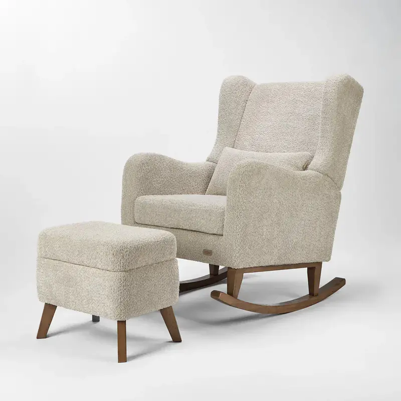 Tutti Bambini Harper Wingback Rocking Chair and Matching Footstool – Teddy Mushroom