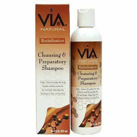 Via Natural Cleansing & Prep Shampoo – 8 oz Gentle Clarifying Formula for Natural Hair